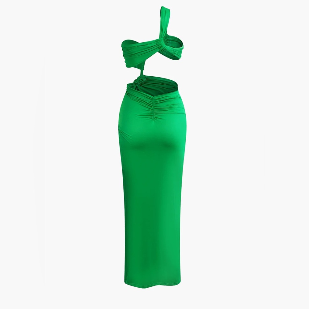 MICAS Asymmetrical Twist Ruched Slit One Shoulder Maxi Dress - Picture 3 of 8